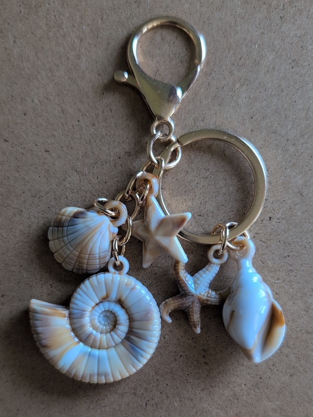 Seashell Charm Keychain Bag Charm - Gold Hardware